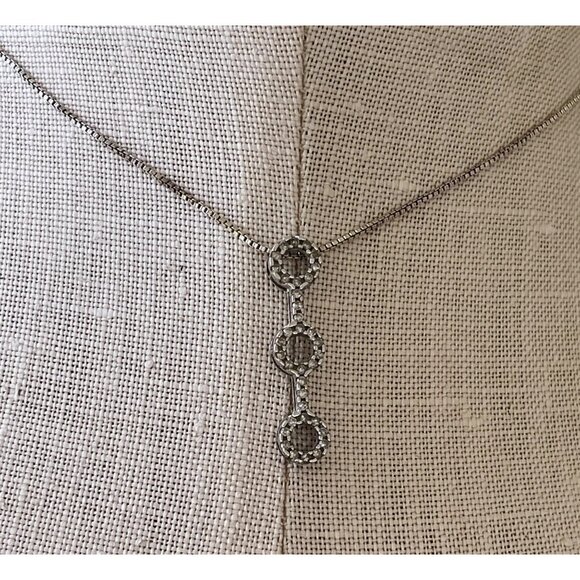 10K White Gold Pendant 3 Circles sterling chain - Picture 7 of 16